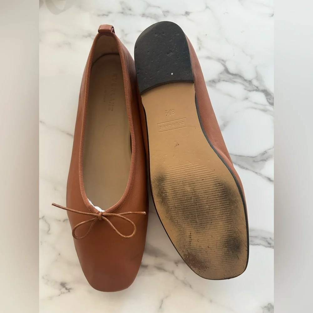 EXC LN EVERLANE The Day Ballet Flat Cognac Brown Toasted Almond 8.5 Square Toe - Picture 10 of 11